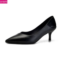 flight high heels 2019 spring and autumn leather all in one thin heel professional work shoes womens black shoes