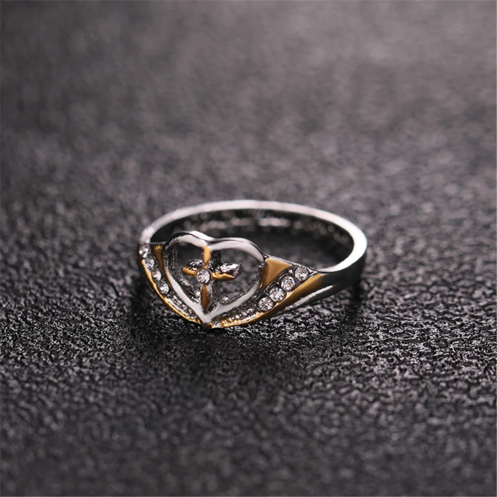 

Classic cross love heart-shaped two-color women's wedding engagement party prom holiday gift jewelry ring wholesale