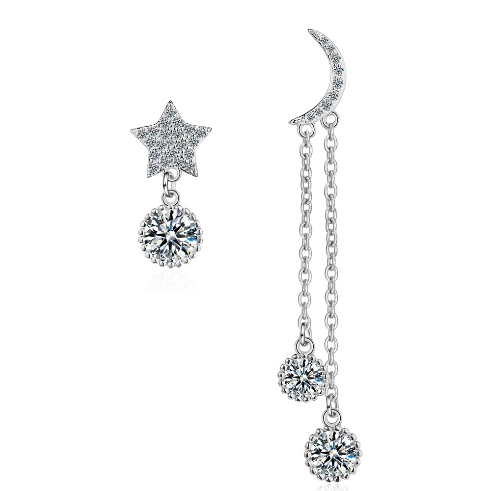 

Long Tassel Star Pentagram Moon Asymmetric Cubic Zirconia Bling Stud Earrings For Women Trendy Aesthetic Jewelry Bijou SD2168