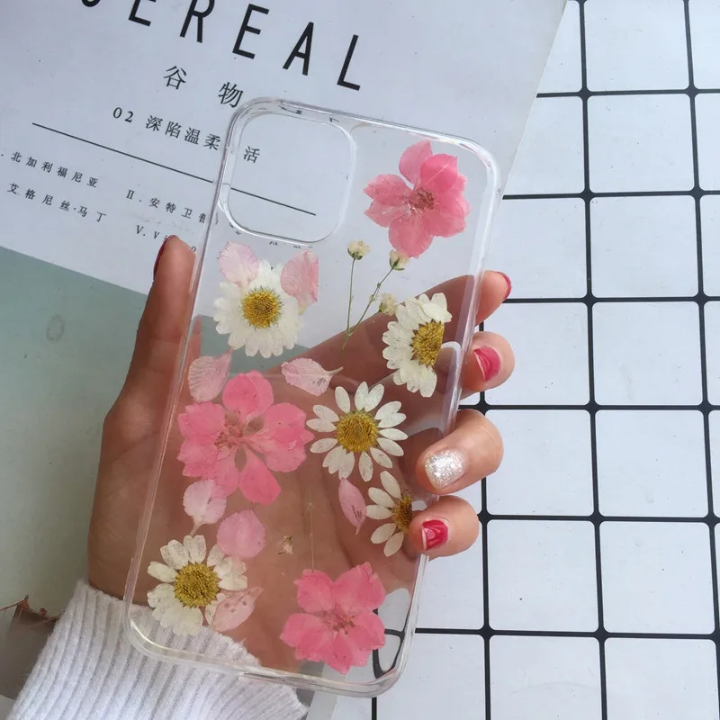Tfshining настоящий прессованный высушенный чехол с цветами для iphone 11 11pro max X XR Xs max 6 6s 7 8 plus, прозрачный чехол, блестящий девчачий чехол