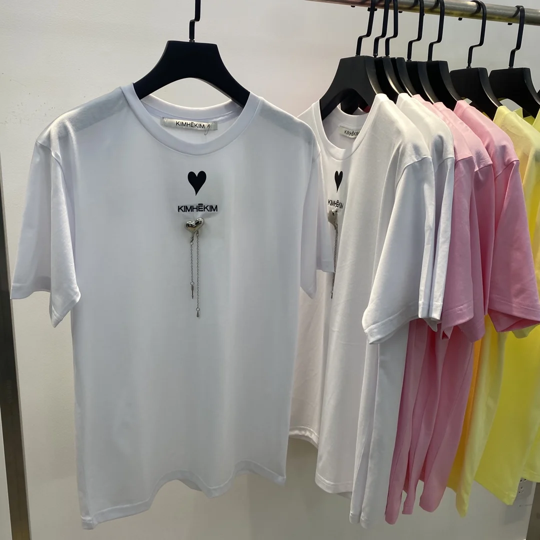 

2021 women's new high quality summer cotton fashion o-neck printed letter embroidered necklace European and American CHIC tee