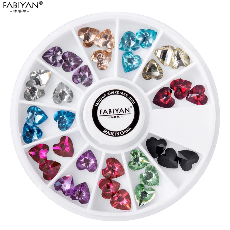 12 цветов для дизайна ногтей акриловая Форма сердца разразы Кристальные грани