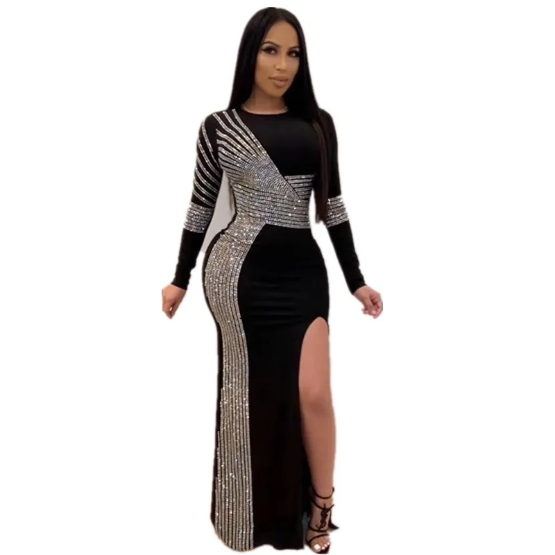 Лидер продаж сексуальное женское платье с круглым вырезом и длинным рукавом
