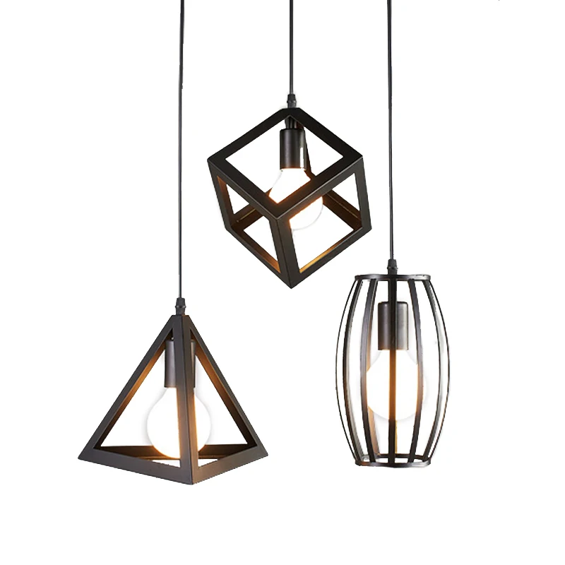 

Retro Geometry Style E27 Hanging Light Minimalist Iron Industrial Wind Pendant Lamp For Dining Room Decoration Restaurant Bar