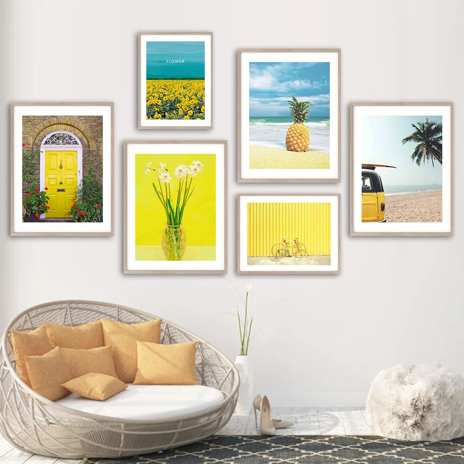 

Wall Art Canvas Paintings Daisy Pineapple Sunflower Sea Beach Van Nordic Posters Prints Wall Pictures For Living Room Decoration