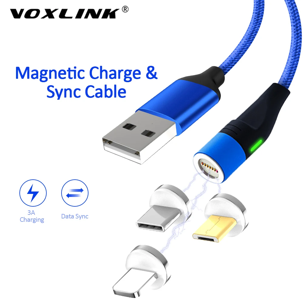 VOXLINK Magnetic USB Cable 3.0A for iPhone xs xr & TypeC Micro Nylon Braided Samsung Xiaomi Huawei C | Мобильные телефоны и