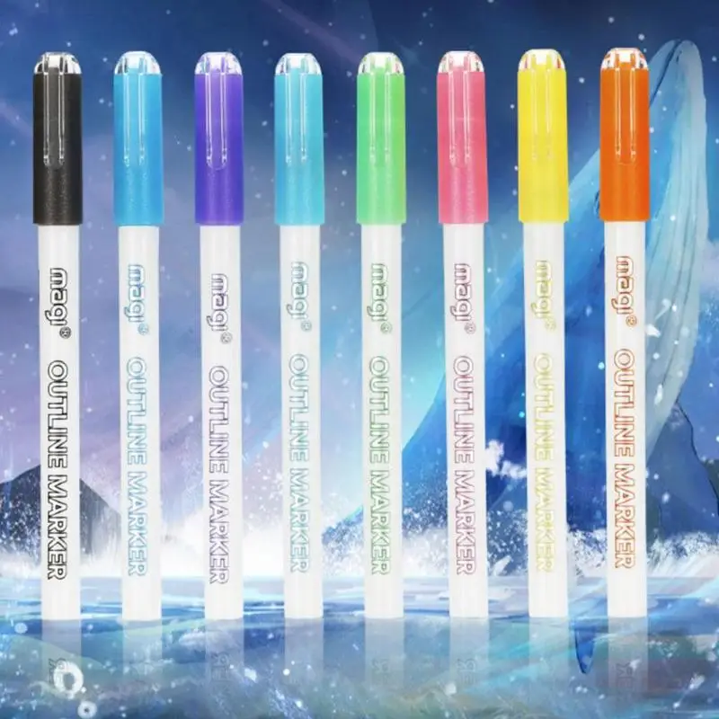 

8 Colors/box Gift Card Writing Drawing Pen Highlighter Supplies Stationery Double Pen Line Pen School Cute Office Outline D2M1