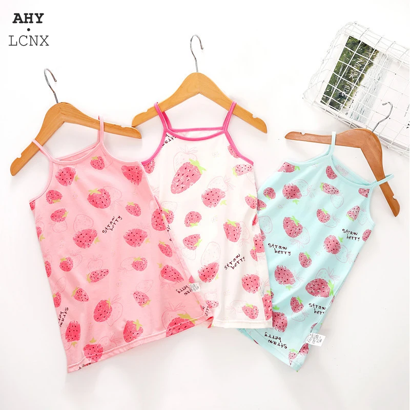 Модная летняя тонкая Пижама на бретелях для девочек милая детская одежда сна