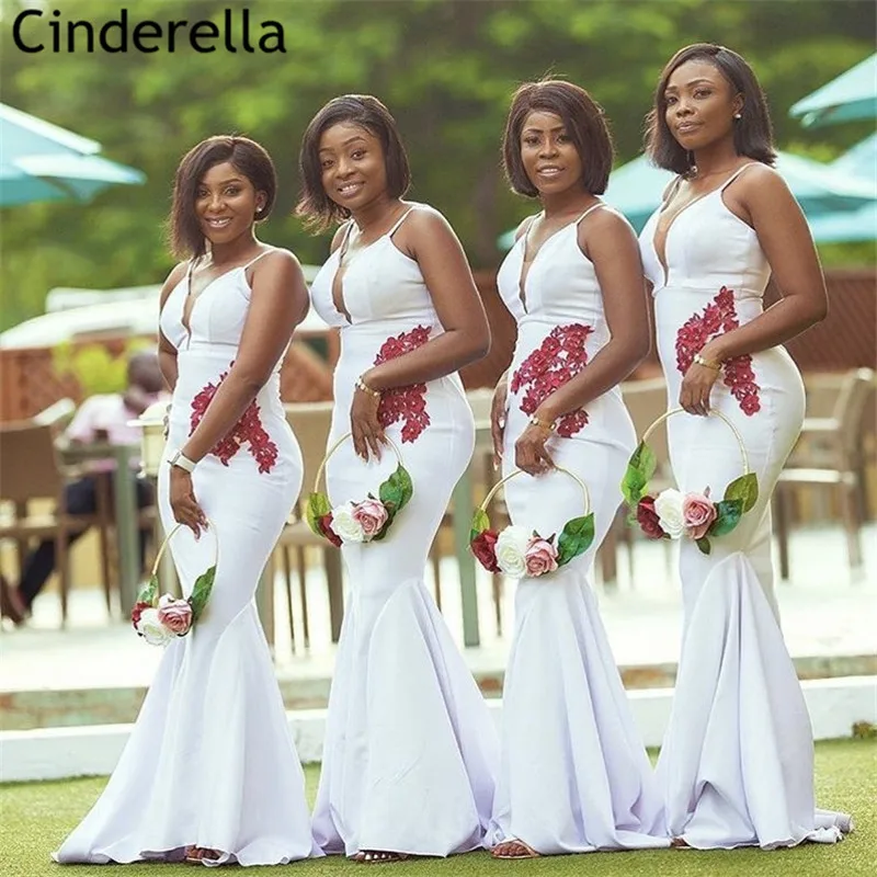 

Платье подружки невесты из Африканской ткани с v-образным вырезом без рукавов длиной до пола, шелковое атласное платье русалки для свадебно...