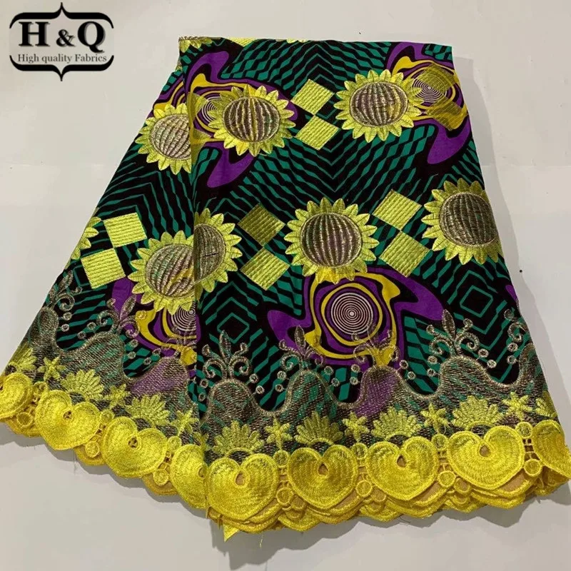 

H&Q popular nigerian water soluble lace high quality wax fabric 100% cotton embroidery 6 yards/pcs african batik lace fabric H64