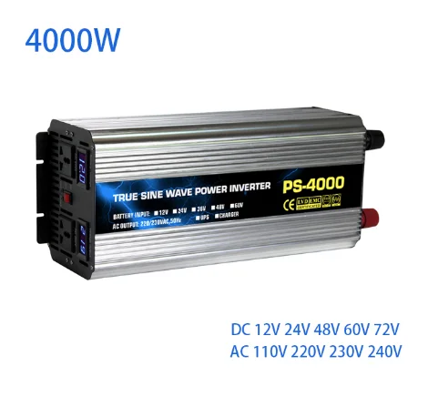 Инвертор с чистым синусом Мощность 4000 Вт зарядным устройством DC12/24/48/60/72V