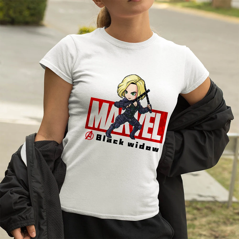 

Marvel Creative New Women Tshirt Beautiful Black Widow Printed Super Hero Short Sleeve Y2k Fashion Clothing Disney T Shirt
