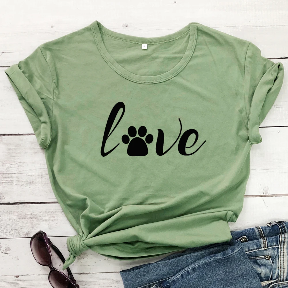 Kawaii Paw Love женские рубашки эстетические забавные Собаки Кошки Любовник футболка