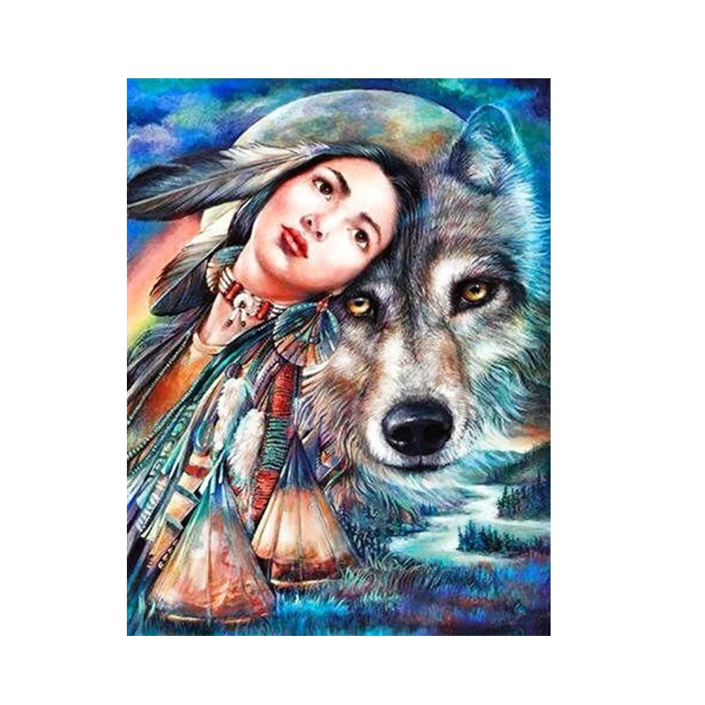 

Diamant Diy 5D Diamond Painting Cross Stitch Girl And The Wolf Needlework 3D Diamond Embroidery Full Diamond Decorative Stickers