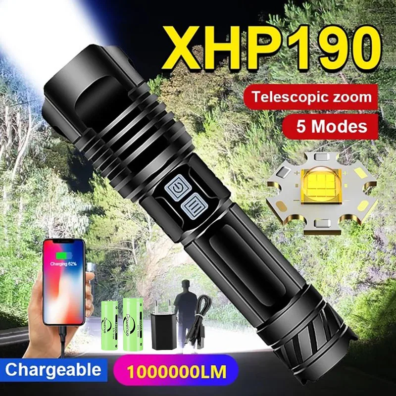 

Самый мощный XHP190 светодиодный фонарик Наружный свет факела фонарик XHP90 перезаряжаемый мощный тактический фонарик 18650 рыболовный фонарь