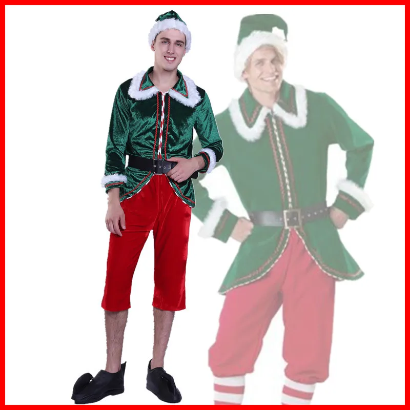 Зеленый Рождественский костюм с длинным рукавом платье Санта Клауса утолщенные