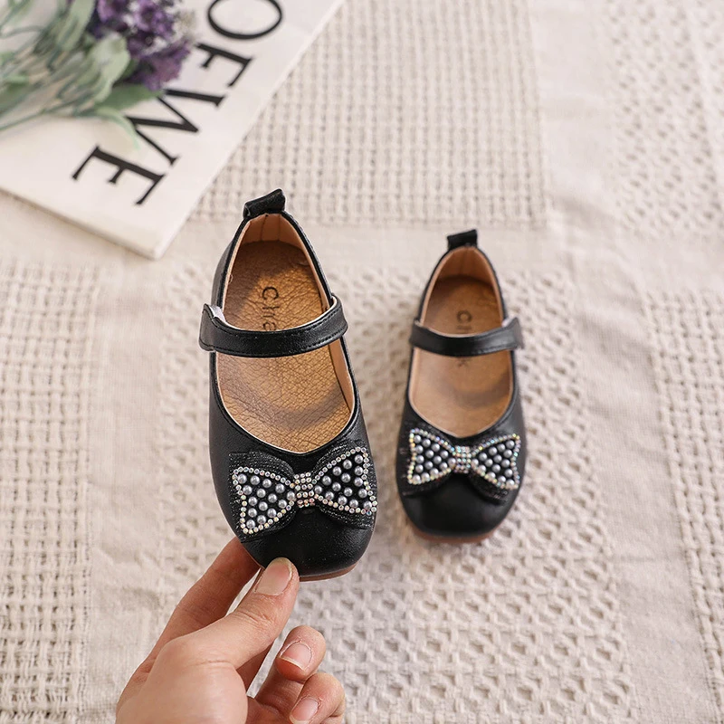 

3 Colors Elegants Girls Princess Shoes Beauty Bow Toddler Girls Leather Shoes Non-slip Soft First Walkers Shoes