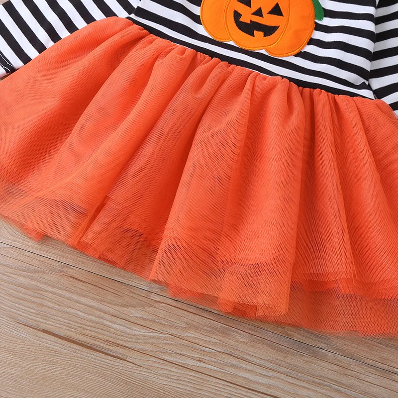 Summer 2020 Girls Dress Cute Long Sleeve O Neck Print Pumpkin Head Striped Vestidos 12M-5T | Детская одежда и обувь