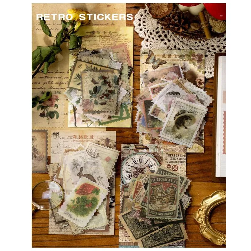 

12packs Wholesale Retro Time Post Office Decorative Stickers Scrapbooking Label Diary Stationery Album Vintage Stamp Stickers