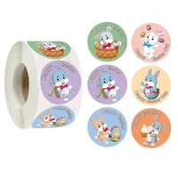500pcsroll cute designs cartoon rabbit happy easter sticker 1 538mm thank you label for holiday gift business envelope decor