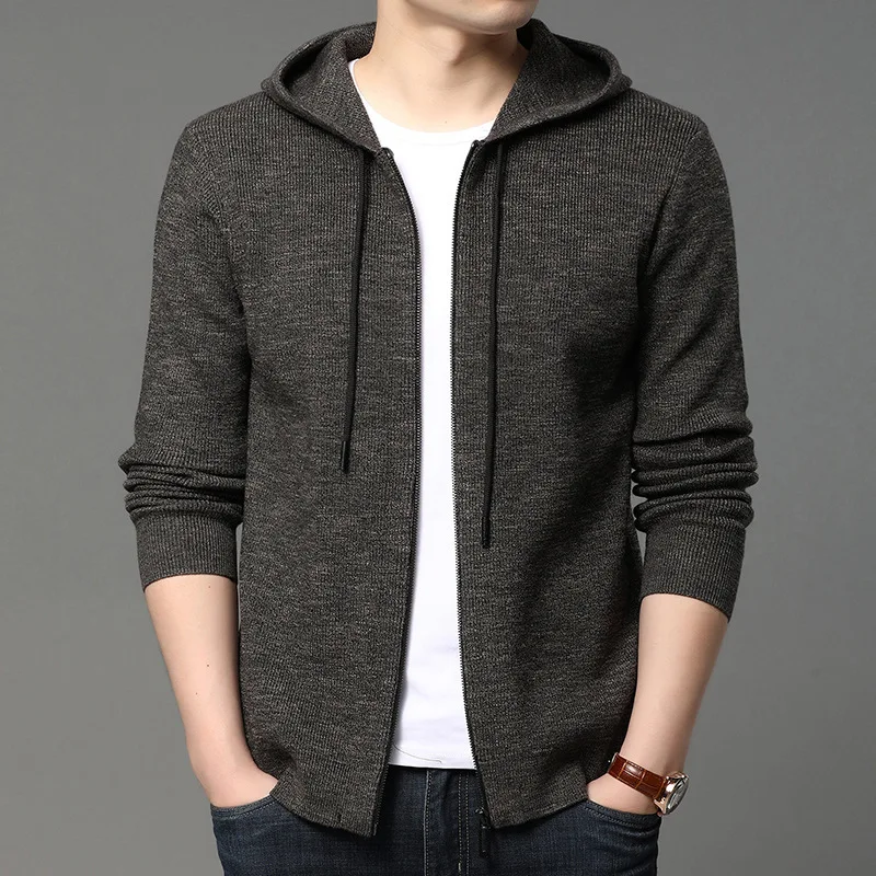 2022 spring and autumn new style men's sweater casual knitted cardigan fashion korean style hooded men's jacket top