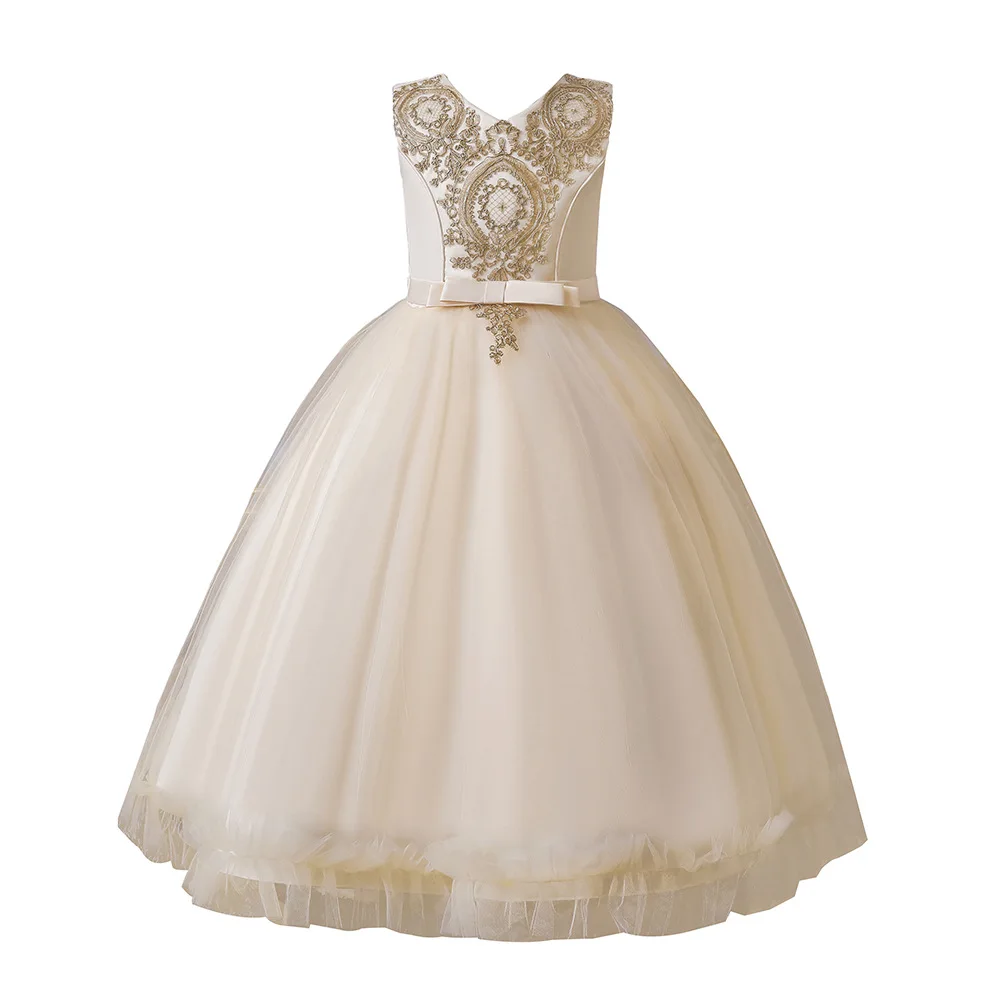 

New Children Clothes Korean Girls Long Sleeveless Dress Bow Knot Mesh Pleat Princess Skirts Kids Ball Gown European and American