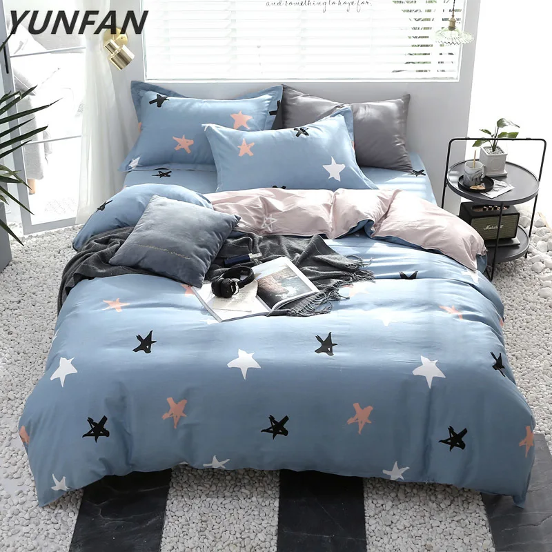 

Fantasy blue stars pattern Bed sheet Pillowcase Duvet Cover Sets 100% Cotton Bedlinen king twin Full Size Bedding Set Pillowcase