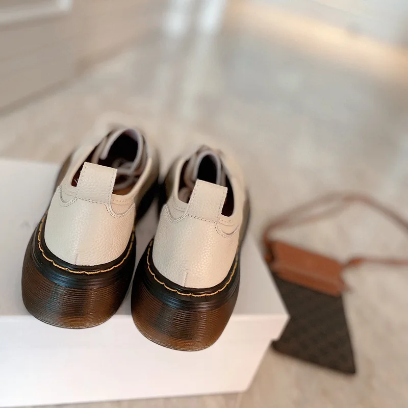 

Luxury Designerbrand Chunky Loafers Women Genuine Cow Leather Platform Shoes Round Toe Metal Chain Slip on Ladies Flats Handmade