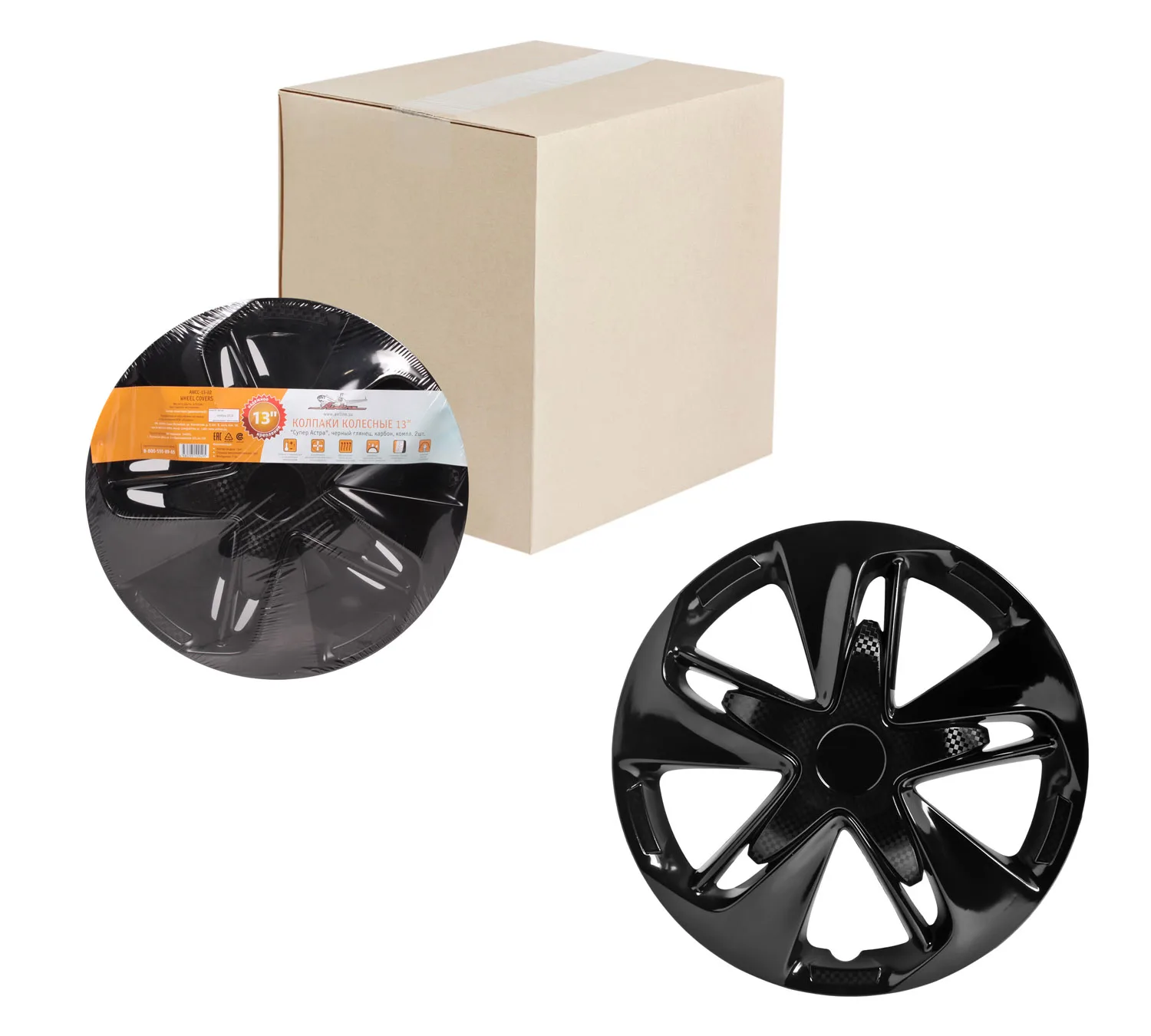 Колпаки колесные 13&quot &quotСупер Астра&quot черный глянец карбон компл. 2шт. AIRLINE AWCC 13