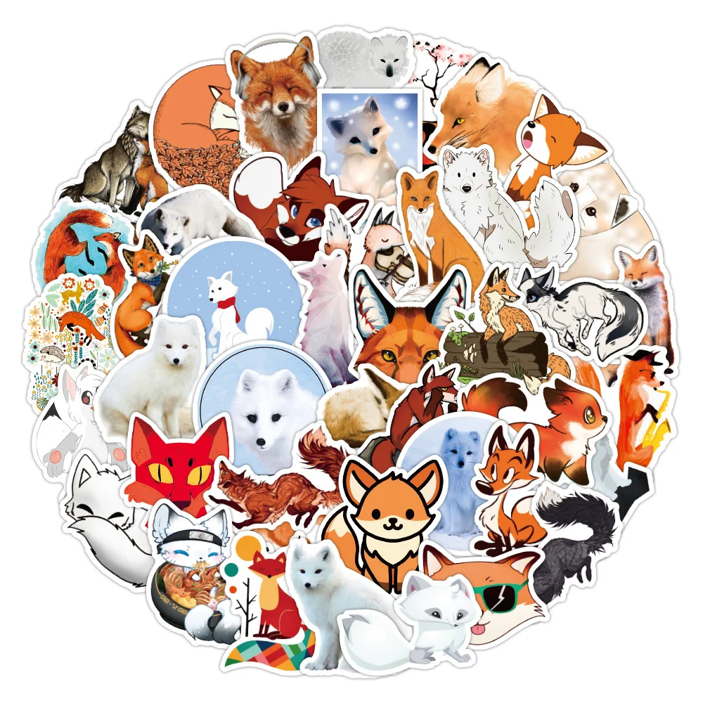 Pegatinas impermeables de zorro para decoraci&oacute;n de monopat&iacute;n, 50 Uds., equipaje DIY, taza de agua, ordenador, tel&eacute;fono m&oacute;vil, papeler&iacute;a-2
