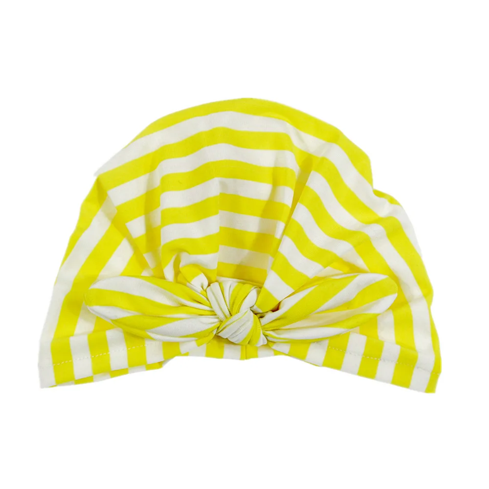 stripe yellow Nishine детская шапочка-тюрбан с бантом Детские шапки Хлопок Смесь шапка для новорожденного Топ узел шапки Дети реквизит для фотосессии подарок для ребенка - Цвет: stripe yellow