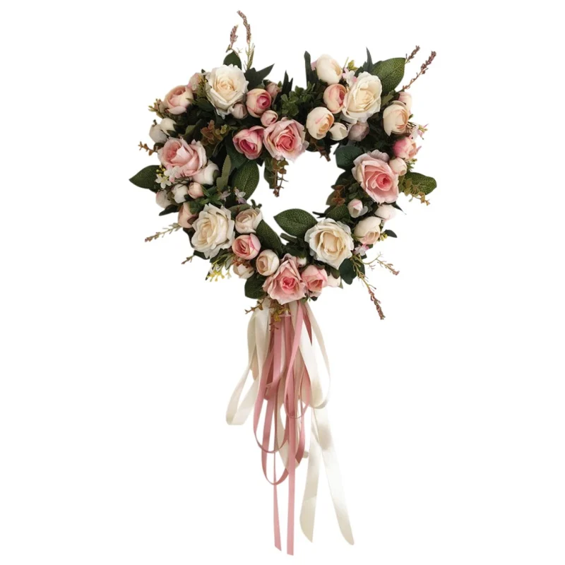 

В форме сердца Круглые Искусственные розы венок из искусственных цветов для домашнего декора свадебные украшения подарок ко Дню Святого Ва...