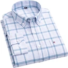 Рубашка AOLIWEN мужская с длинным рукавом, 100% хлопок, в белую синюю клетку, Повседневная приталенная, хорошо впитывающая пот, весна-осень