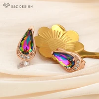 sz design new fashion 585 rose gold cubic zirconia colorful water drop crystal dangle earrings for women wedding jewelry gift