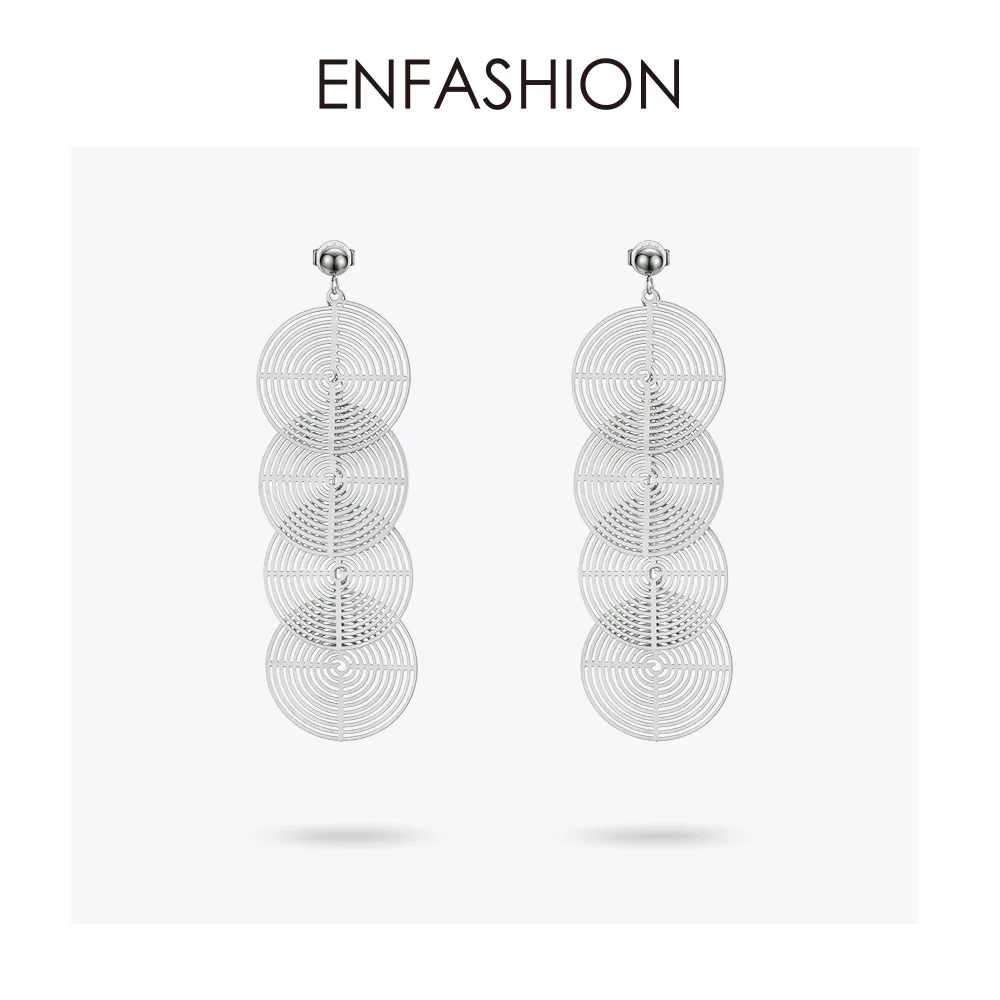ENFASHION Boho Многослойные Круглые Висячие серьги для женщин, Длинные круглые висячие серьги с кисточками, модные ювелирные изделия Oorbellen E1109 - Окраска металла: Silver color