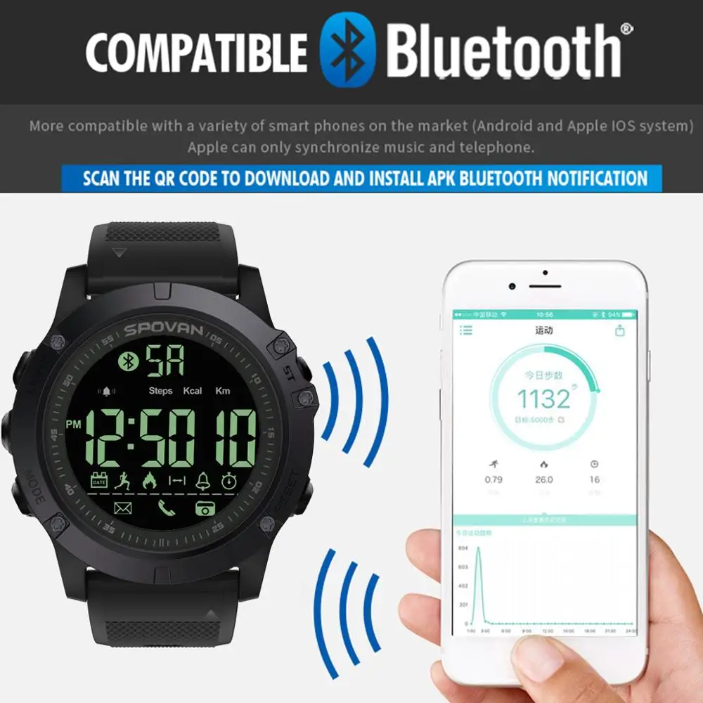 SPOVAN спортивные уличные часы Шагомер Smartwatch шаг трекер будильник повседневные