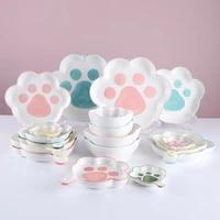 kawaii cat claw bowls creative cartoon ceramic bowl breakfast dishes home cute cat dog paw western food salad plate