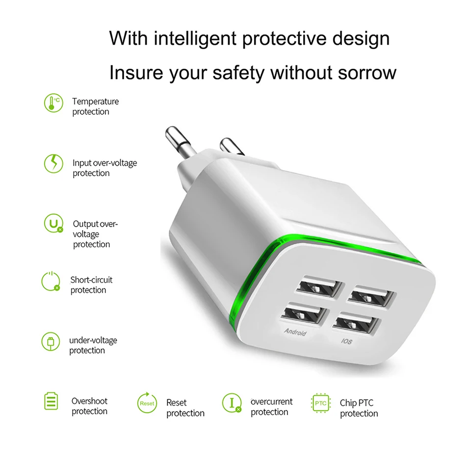Зарядное устройство для телефона с 4 портами USB 4A Max умное быстрое зарядное
