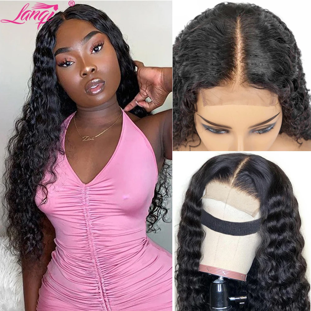 

Lanqi water wave lace front wig 4x4 lace closure wig frontal wig Brazilian lace front human hair wigs for black women Non-Remy
