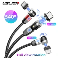 USLION New Updated Magnetic Cable Fast Charging Micro USB Type Mobile Phone Cable For Samsung iPhone 360 180 Degree Roating
