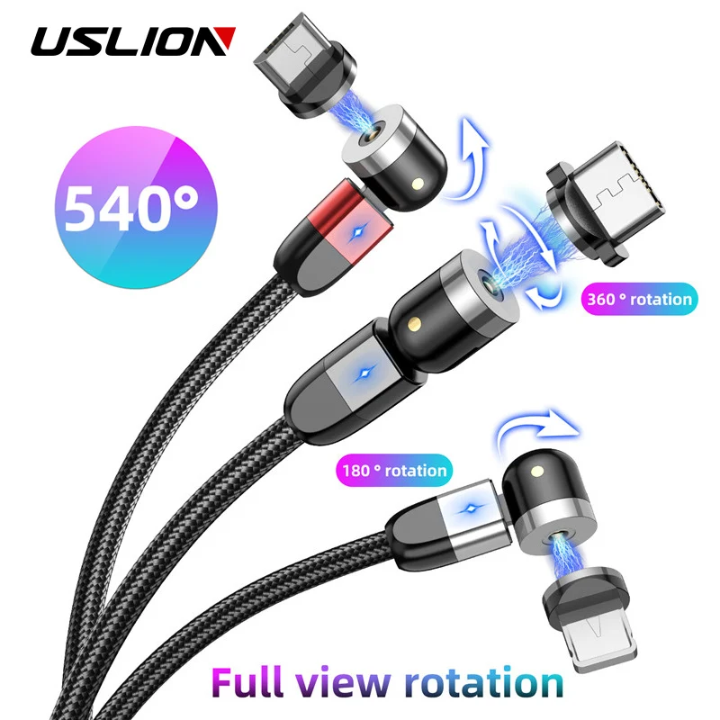 Кабель для зарядки магнитный USLION USB Type A/ C/ Micro нейлон 0.5м/ 1м/ 3м красный/сиреневый/