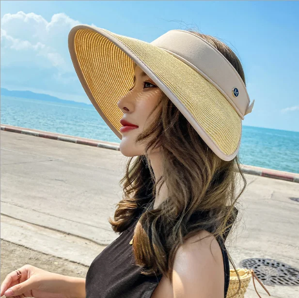 

Summer Straw Hats For Women Beach Holiday Caps Hot Womens Straw Hats Sun Hat adjustable With Wide Brim outdoor Visor Hat