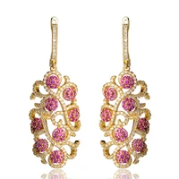 blucome luxury flowerleaf drop long earrings for women copper zircon gold silver color dangle ear accessories weddding joyas