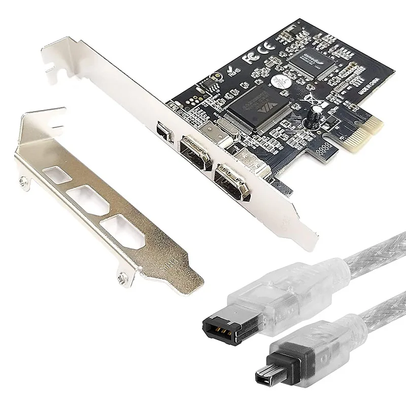 

3 Port PCI-E Firewire Card IEEE 1394A X 2 + Mini 1394A Controller Card Adapter Dual Chipset for Win 7/8/10