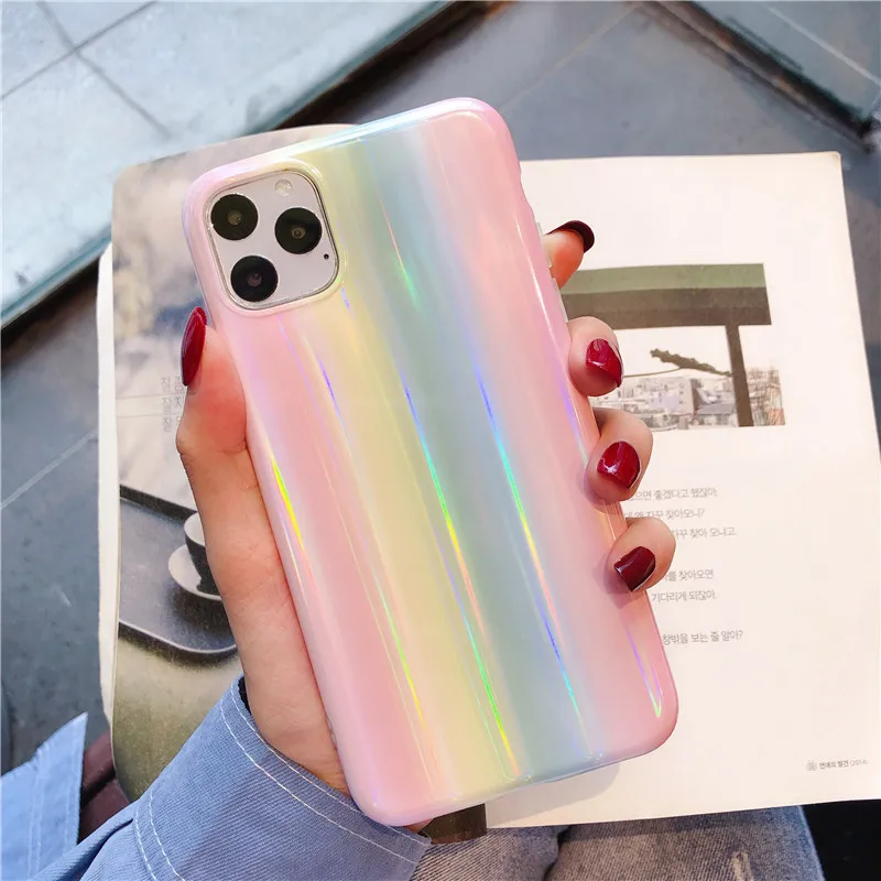 Лазерный Радужный градиентный телефонный чехол для iPhone 11 Pro Max XR X XS Max 6 6s 7 8 Plus блестящая мягкая прозрачная задняя крышка из ТПУ со звездами