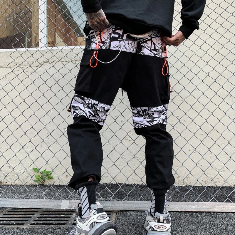 Новые корейские черные лоскутные брюки-шаровары мужские повседневные штаны для