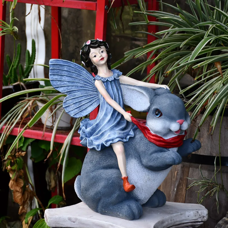 

FLOWER ANGEL RABBIT FIGURINE ANGEL GIRL ART SCULPTURE DECORATION RESIN CRAFT BUNNY HOME DECORATION GARDEN ORNAMENTS GIFT R4686