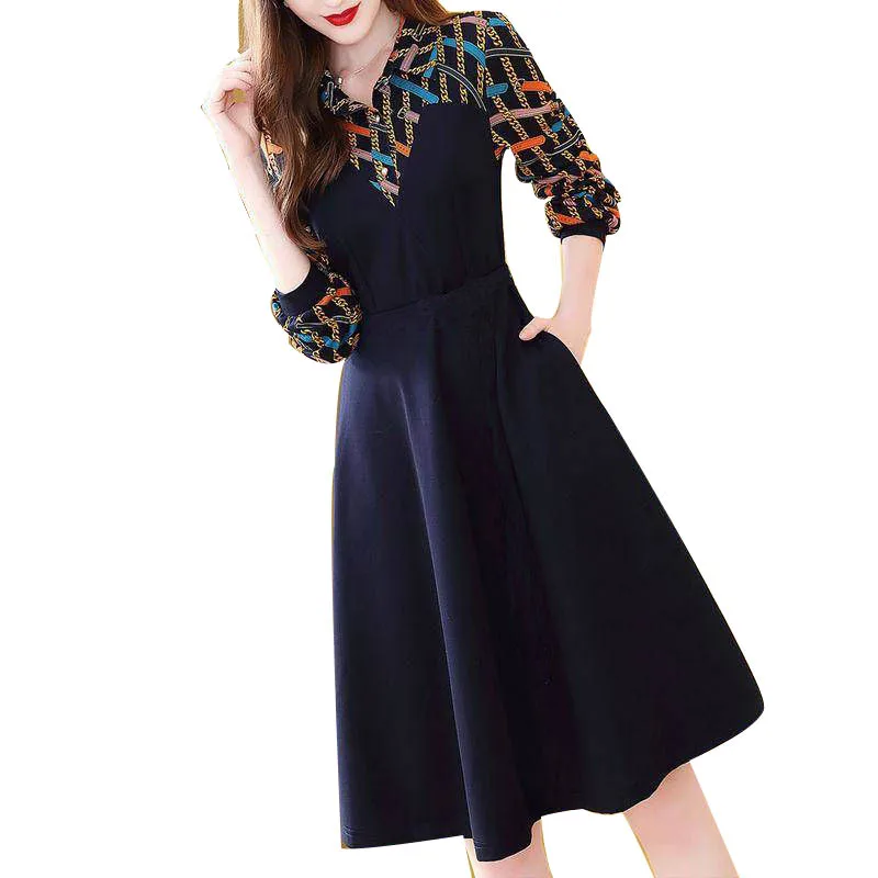 Лоскутное осеннее платье с карманами женское элегантное винтажное праздничное