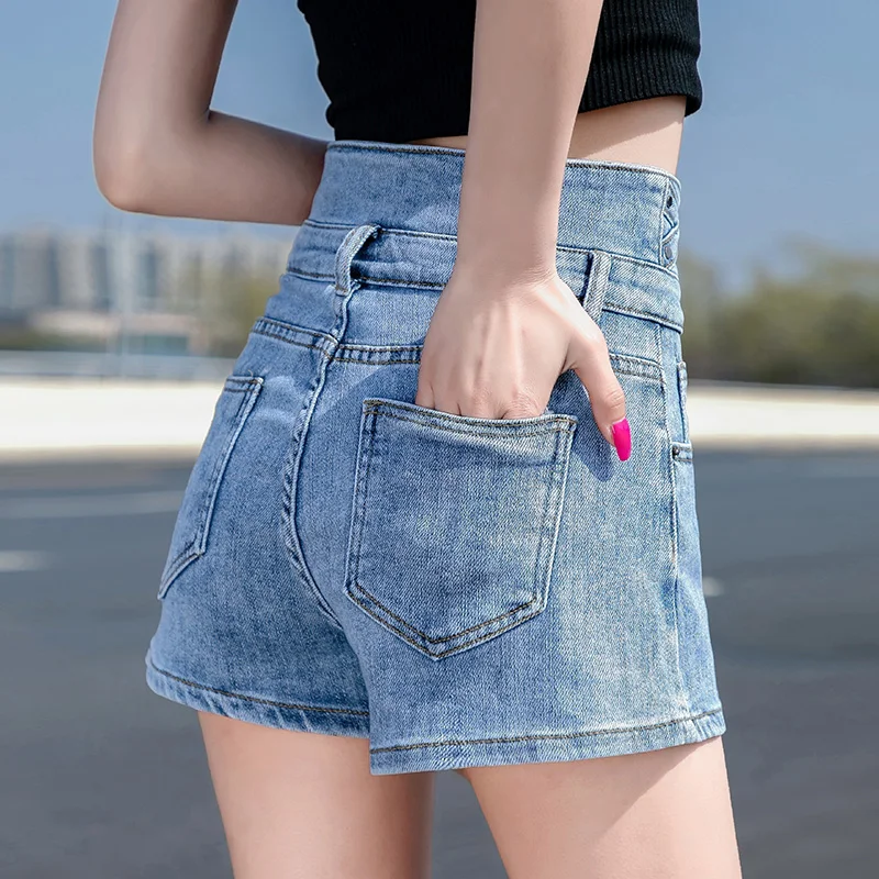 Short Sexy bleu clair e-girl's, taille haute, multi-boutons, plage, fête, pantalon chaud, mode coréenne, choix essentiel, été