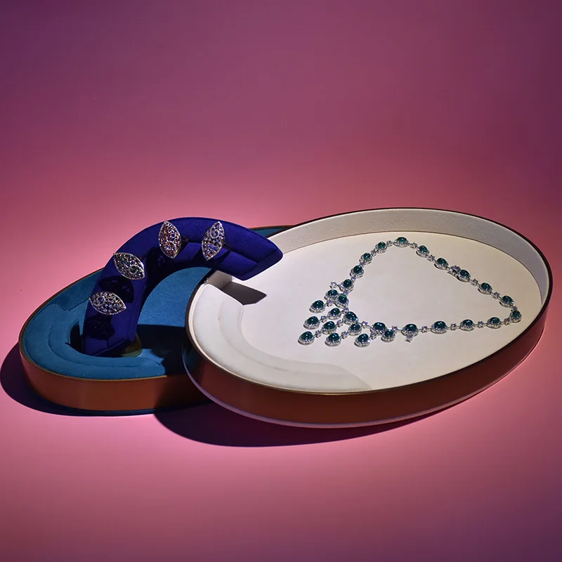 Oval metal watch pallet jewelry tray boutique jewelry display ring earrings necklace bracelet storage tray velvet jewellery box